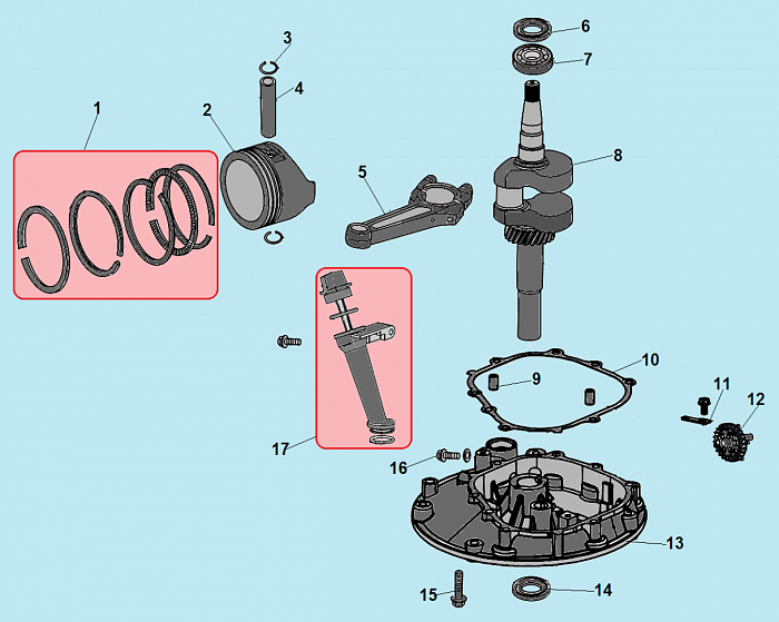 8 ПОРШЕНЬ - КОЛЕНВАЛ - КОЛЬЦА ГАЗОНОКОСИЛКА CHAMPION LM4215