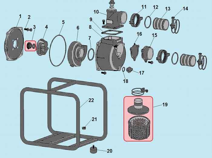 1 КОРПУС - УЛИТКА -САЛЬНИК - КРЫЛЬЧАТКА МОТОПОМПА CHAMPION GP80