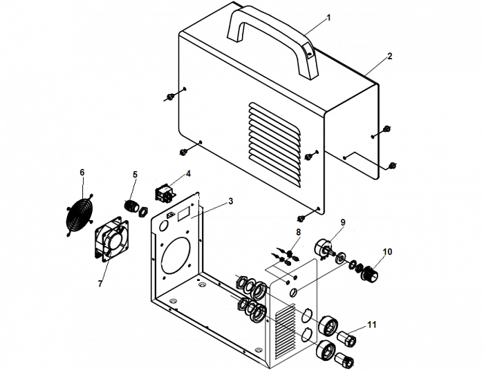 1 КОРПУС - ВЕНТИЛЯТОР - РЕГУЛЯТОР ИНВЕРТОР СВАРОЧНЫЙ CHAMPION IW-160/7,2A MINI