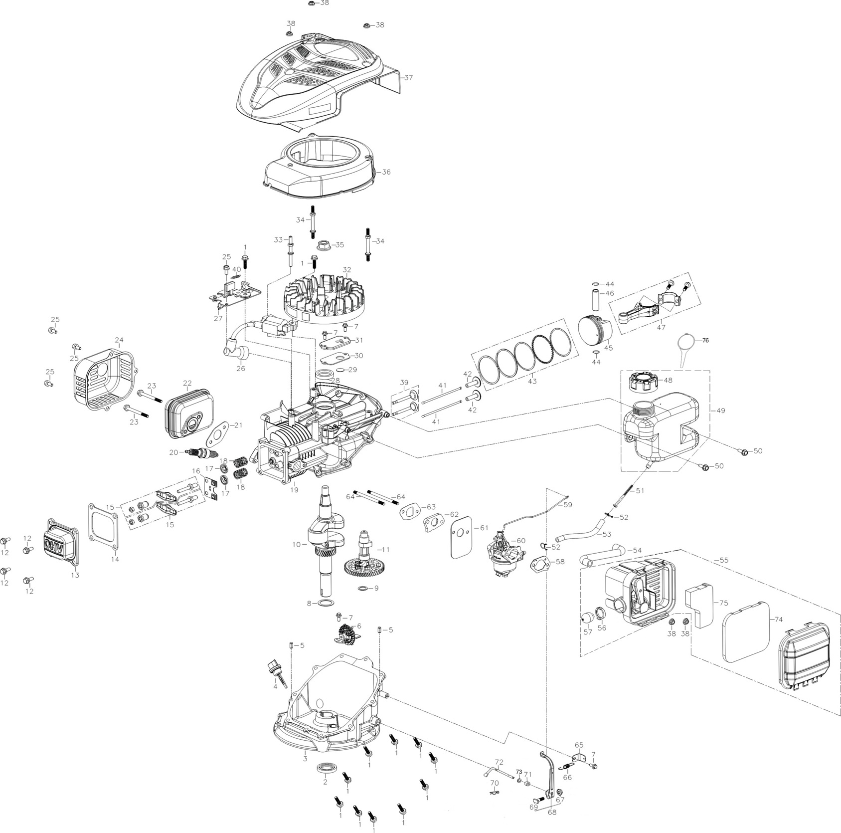 ЗАПЧАСТИ ДЛЯ ГАЗОНОКОСИЛКИ БЕНЗИНОВОЙ ELITECH К 4500L (ДВИГАТЕЛЬ)